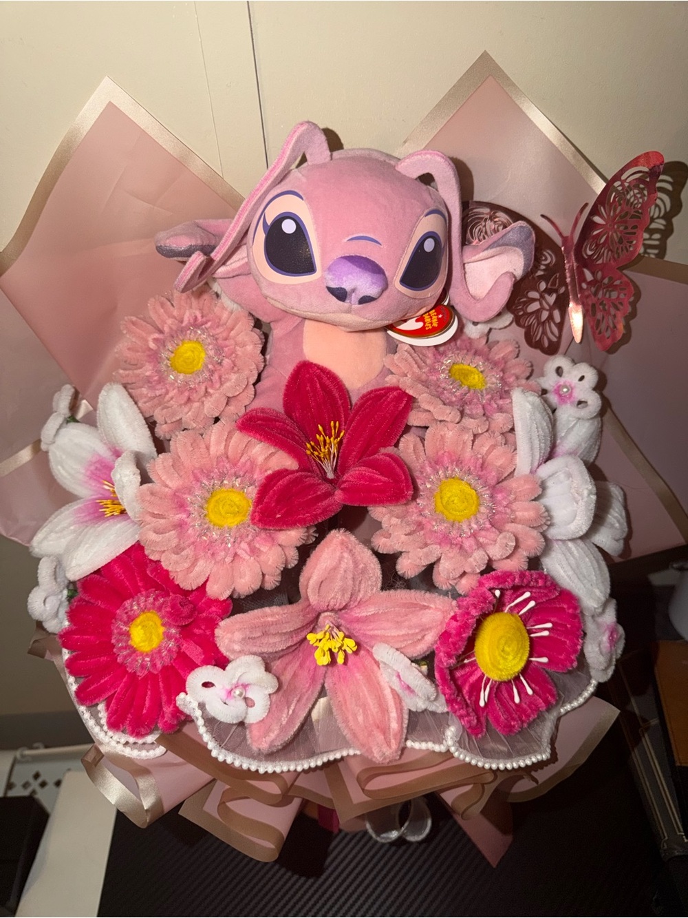 Ty Pink Stitch Plush Floral Bouquet Accessory